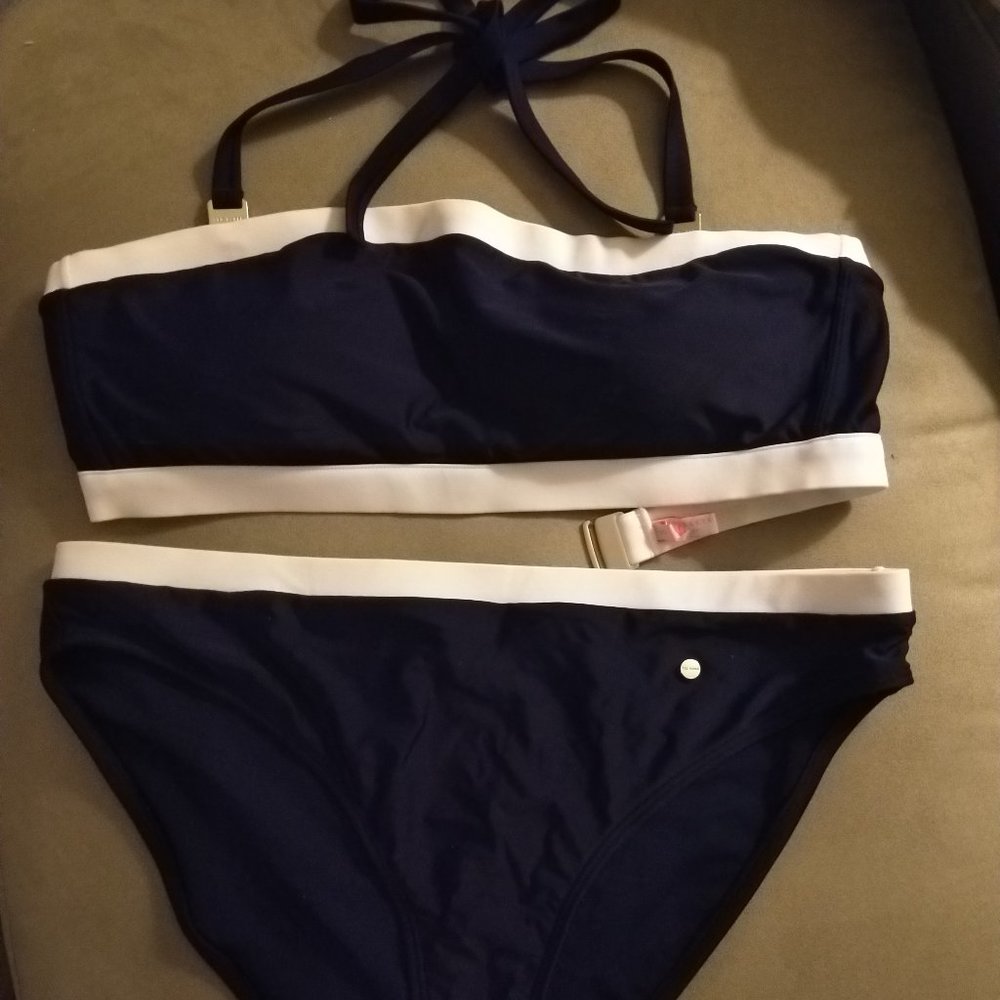 Ted Baker Navy & White Bandeau Bikini NWOT
